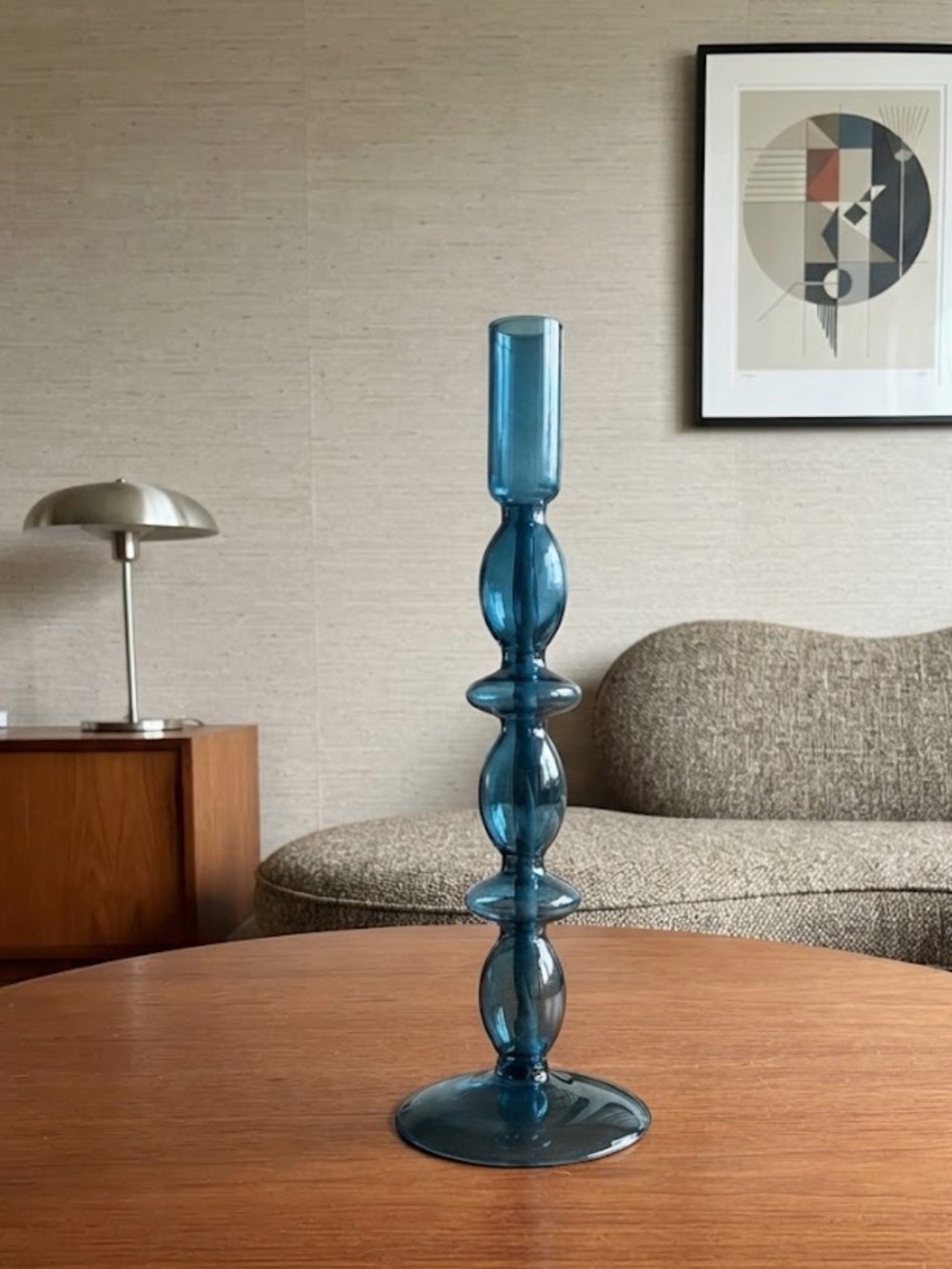 Anthropologie Blue Glass Sculptural Candlestick